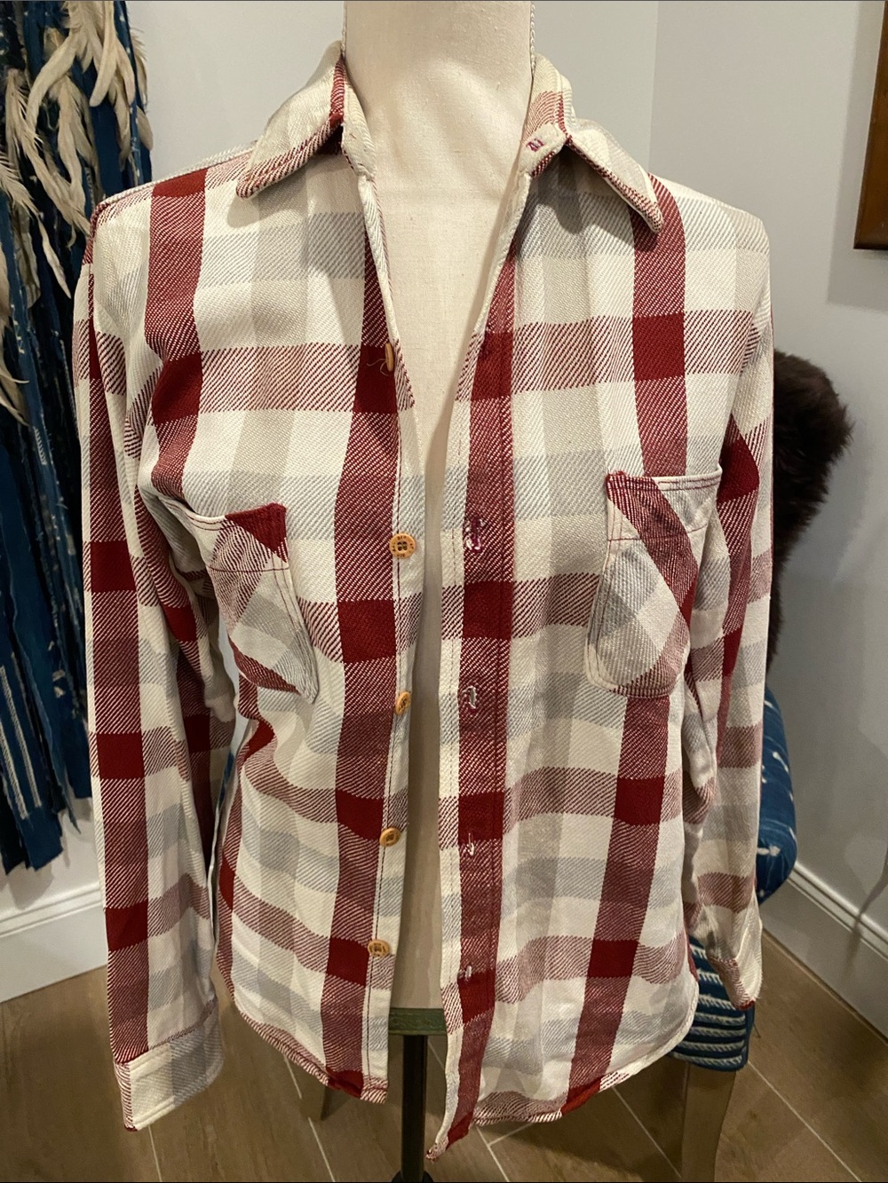 jcpenney Men's Red and Cream Plaid Shirt Jacket